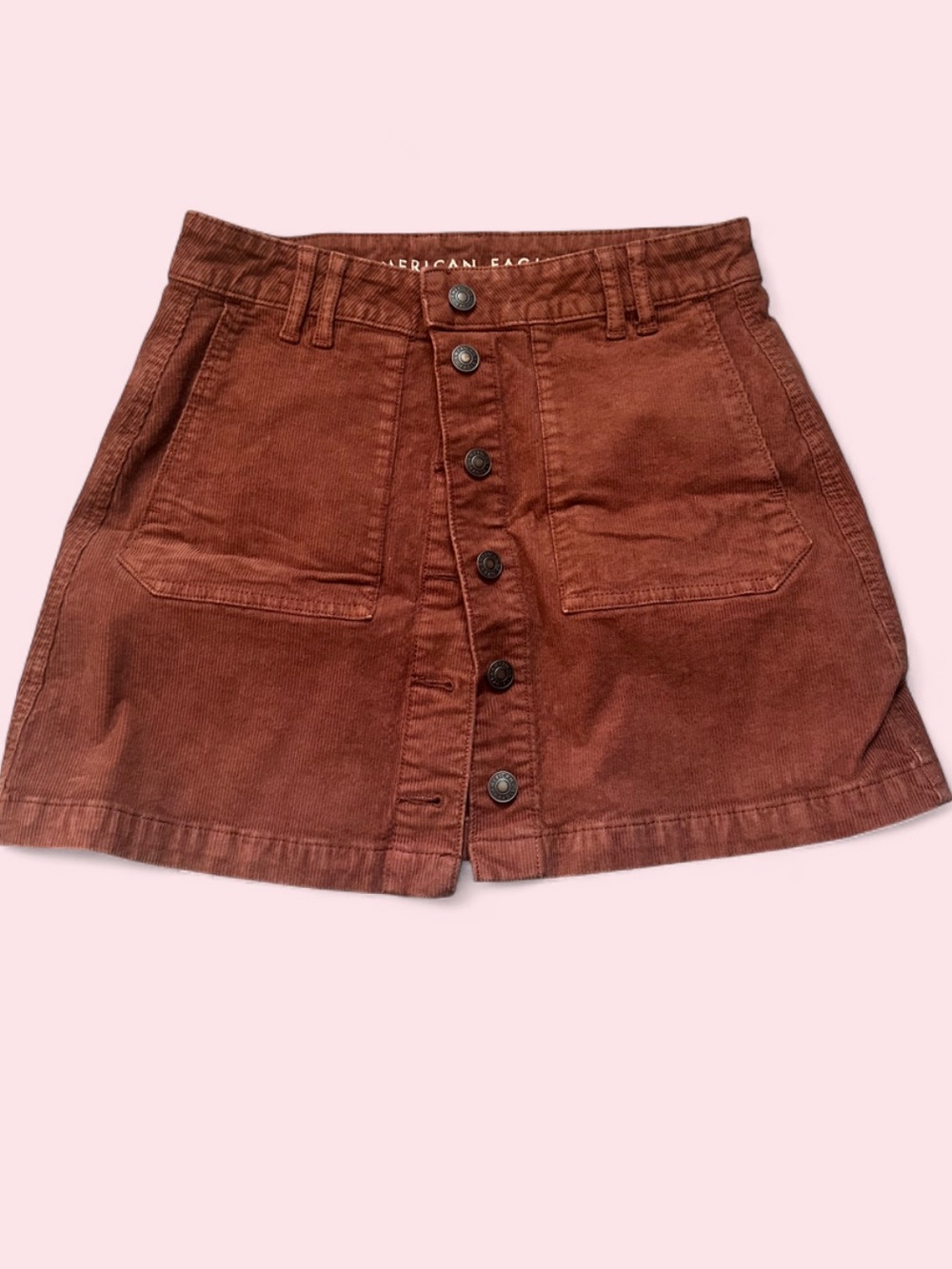 American Eagle Outfitters Rust Brown Button-Front Corduroy Skirt